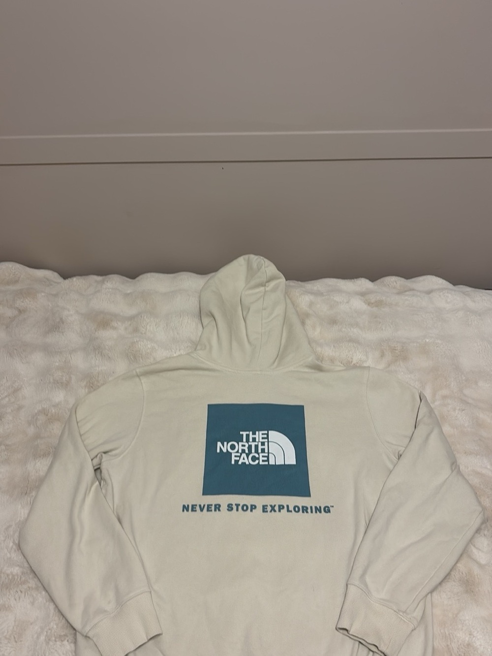 The North Face Men’s Cream Zip-Up Hoodie with Blue Logo